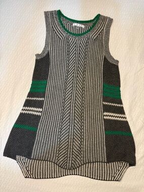 CAbi Striped Knit Sleeveless Top with Green Trim